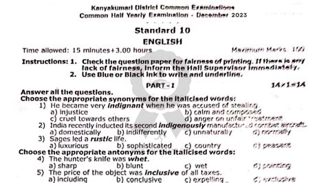 10th English Half Yearly Question Paper Answer Key 2023 24 Kalvi Nesan