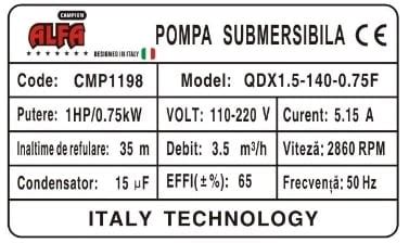 Pompa apa murdara si curata submersibila cu sita 35m cu plutitor 3 5m³h