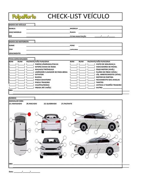 Check List Entrega De Veículo Veículos De Tração Frontal Veículo