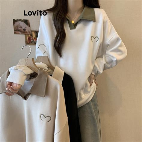 Lovito Women Casual Heartshape Colorblock Heart Sweatshirt LNA42024