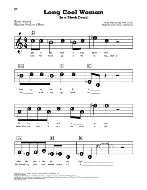 Long Cool Woman In A Black Dress By The Hollies Digital Sheet Music