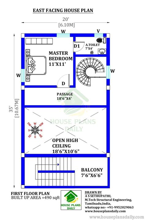 East Facing Duplex House Vastu Plan 20x35 Ghar Ka Naksha House Plan