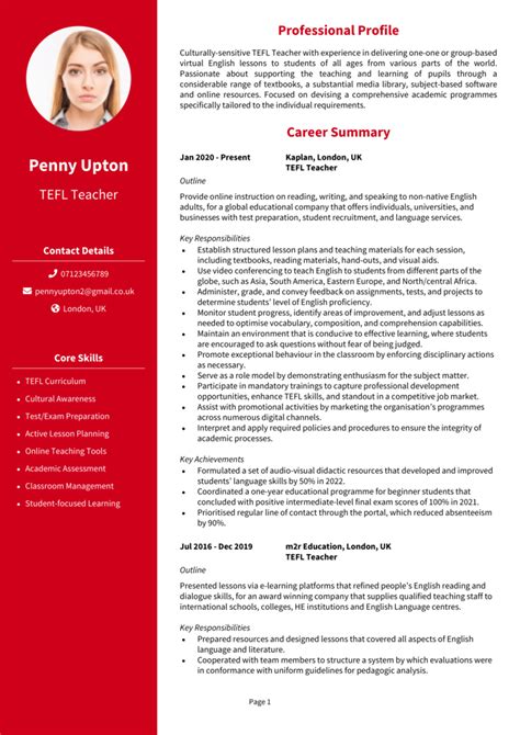 TEFL CV Example Teaching English As A Foreign Language