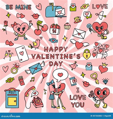 Trendy Groovy Valentines Day Sticker Set Retro Valentines Day 70s 60s