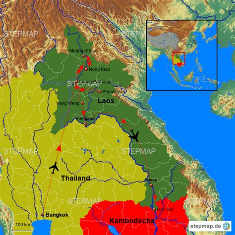 StepMap Laos Landkarte für Asien