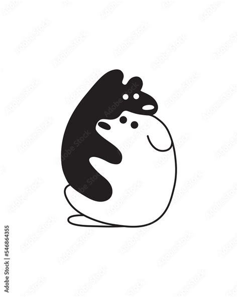 Hugs illustration in black and white color. Animals hug each other ...