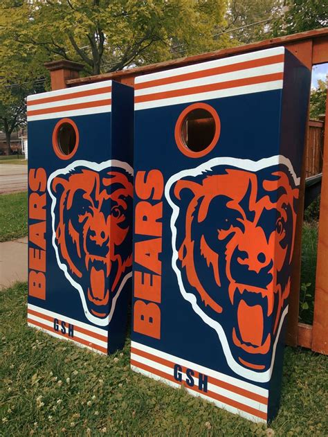 3-D Chicago Bears "GSH" bear themed pin striped custom cornhole boards ...