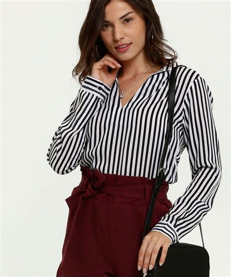 Camisa Feminina Listrada Manga Longa Marisa Marisa