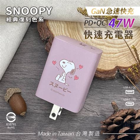 【正版授權】snoopy史努比 鳳梨酥系列 經典復刻色系 47w Gan氮化鎵 Pdqc 急速充電器 愛心藕粉 Pchome 24h購物