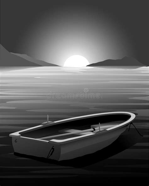 Vector Rowing Boat at Sunset Stock Vector - Illustration of water, drawing: 12597064