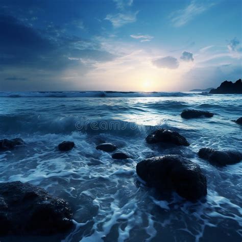 Beautiful Seascape With Rocks And Sea Waves Nature Composition Stock