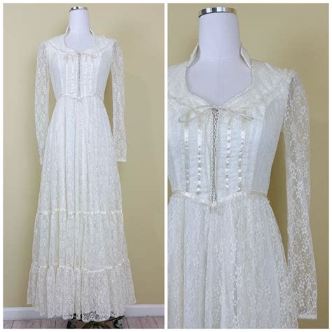 S Vintage Gunne Sax Cream Lace Maxi Dress S Etsy