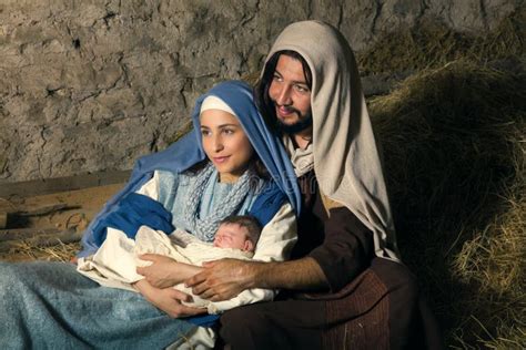 Mary and Joseph Live Nativity Scene Stock Image - Image of birth ...