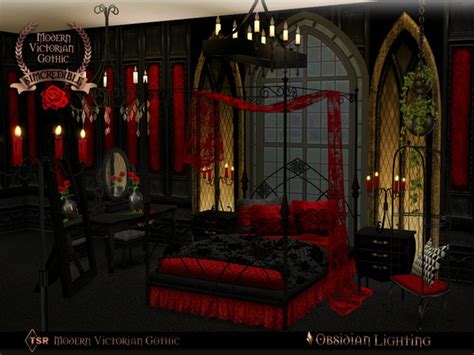 the bedroom is decorated in red and black