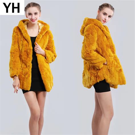 2019 Long Style Women Real Rex Rabbit Fur Coat Warm Soft Real Rex