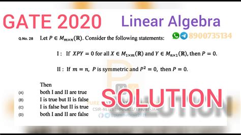 Gate 2020 Linear Algebra Solution Linear Algebra Csir Net Iit Jam