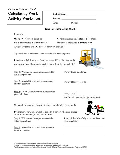 Calculating Work Worksheet Force And Distance Work Calculating