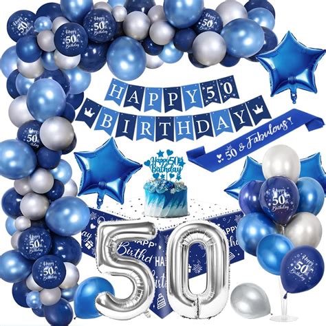 50th Birthday Party Decorations Men Royal Blue Balloon Arch