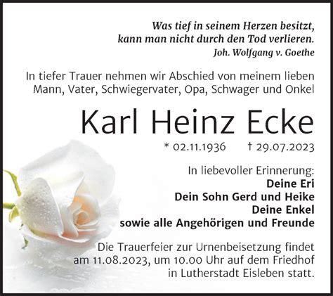 Traueranzeigen Von Karl Heinz Ecke Abschied Nehmen De