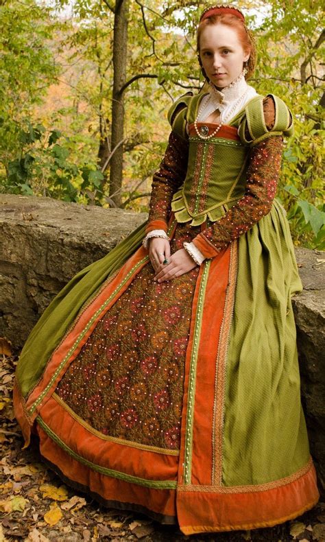 Elizabethan Green And Orange Gown Stronghold Olde English Faire 2012 Elizabethan Fashion