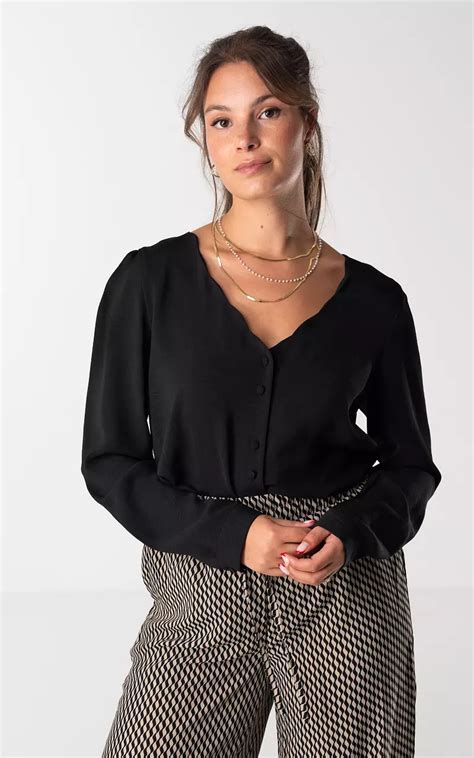 V Hals Blouse Met Knoopjes Zwart Guts Gusto Guts Gusto