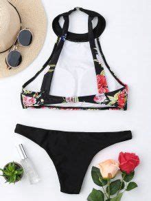 24 OFF 2020 Choker Neck Rose Printed Backless Bikini Set In BLACK