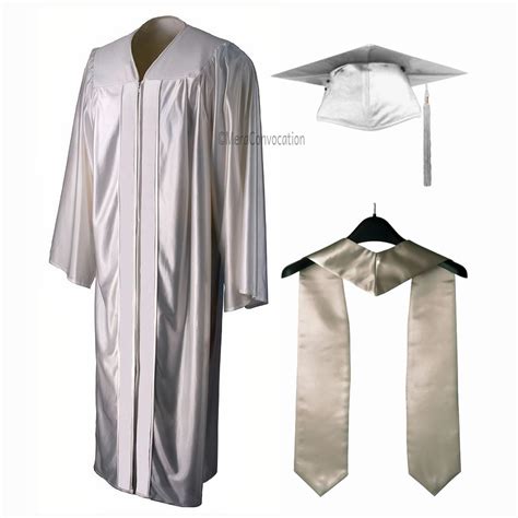 White Shiny Convocation Gown and Cap with Grey Stole – Mera Convocation