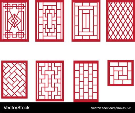 Set Of Chinese Pattern Window With Frame Vector Image