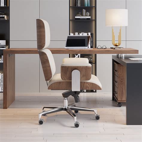 Modern Off White Home Office Chair Upholstered Swivel Task Office Chair ...