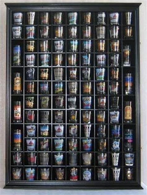 100 Shot Glass Display Case Holder Shadow Box Wall Cabinet Etsy In 2021 Glass Display Case