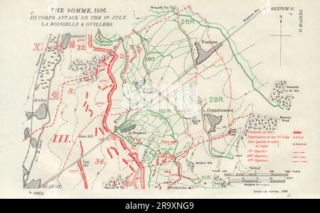 Somme, 1916. X Corps attack, 1st July. Thiepval. WW1. Trenches 1932 old map Stock Photo - Alamy