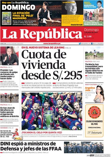 Periódico La Republica Perú Periódicos De Perú Edición De Domingo