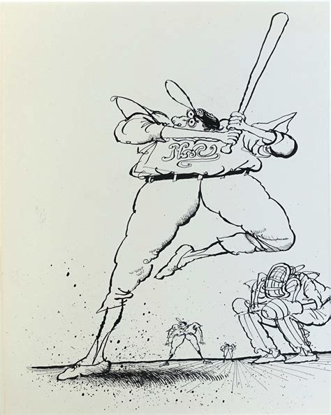 Ronald Searle Art Work - Baseball Player - Ink Drawing