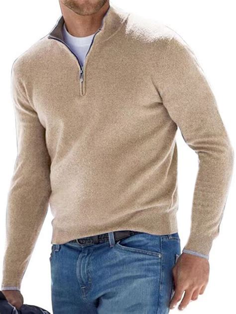 Mens Quarter Zip Up Sweaters Slim Fit Lightweight Mock Neck Pullover Casual Polo Sweaters