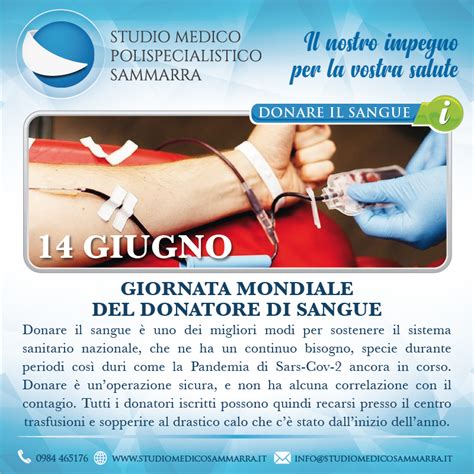 Giugno Giornata Mondiale Del Donatore Di Sangue Studio Medico