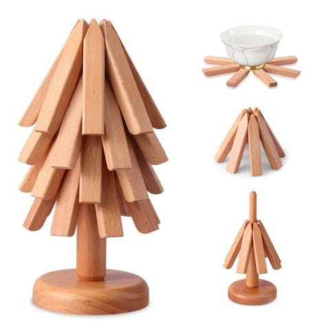 Fzaqwen Wooden Trivets For Hot Dishes Walnut Wood Trivet Tree Shape