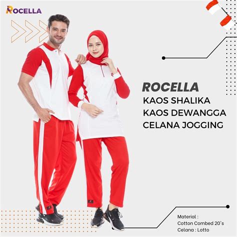 Jual Setelan Olahraga Merah Putih Couple Pria Wanita Kaos Katun Celana