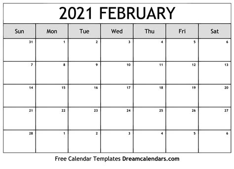 February 2021 Calendar - Free Printable with Holidays and Observances