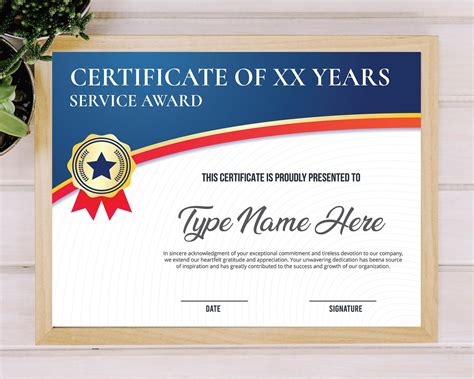 Editable Years Of Service Award Printable Years Of Service Certificate