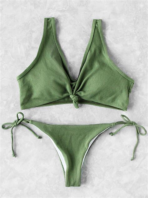 Knot Front Side Tie Bikini Set SheIn Sheinside