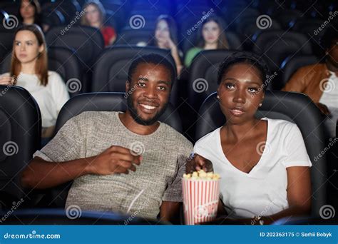 African Couple Eating Popcorn In Cinema Stock Image Image Of Popcorn