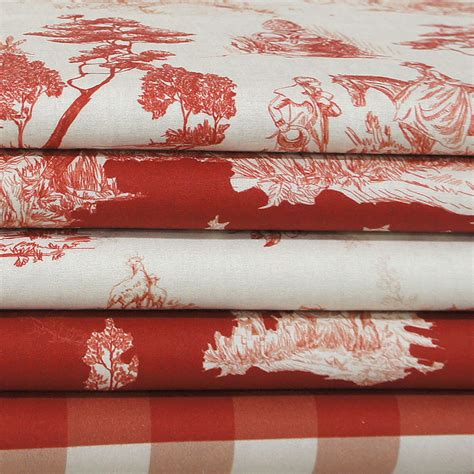 Kit De Tecidos X Cm Estampas Toile De Jouy Vermelho