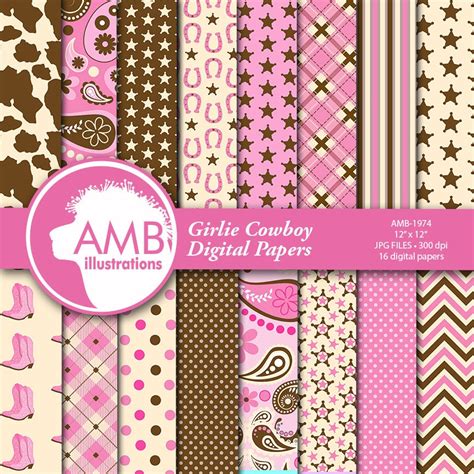 Cowgirl Digital Papers Cowboy Digital Paper Cowgirls Pink Etsy