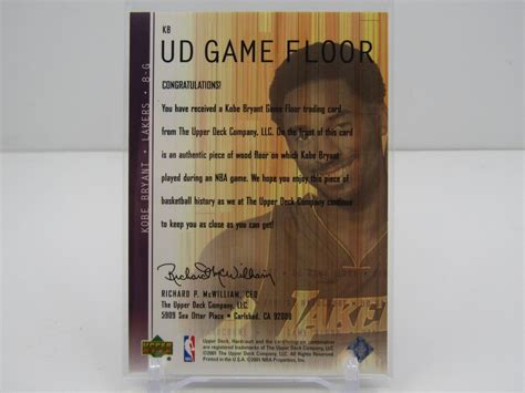 KOBE BRYANT 2001 02 UPPER DECK HARDCOURT AUTHENTIC GAME FLOOR RELIC