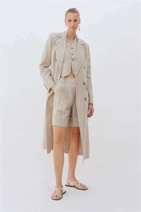 Womens Double Breasted Tailored Linen Coat Laura Pitharas