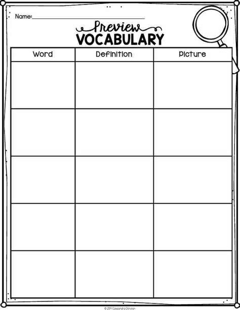 Vocabulary Preview Template For ESL Students Raise The Bar Reading