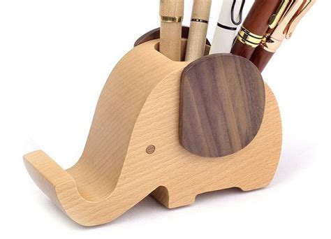 Elephant Pen Holder Wooden Mobile Phone Holder Multi Function Etsy