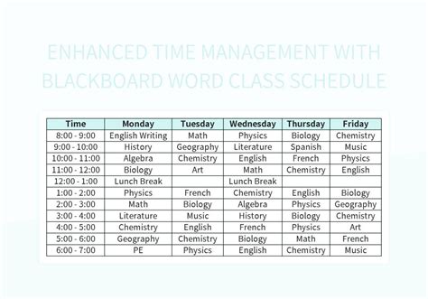 Enhanced Time Management With Blackboard Word Class Schedule Excel ...