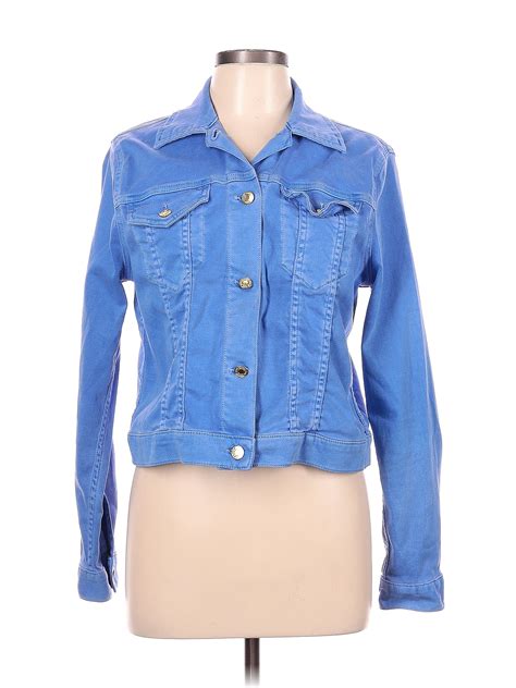 Michael Michael Kors Solid Blue Denim Jacket Size L 70 Off Thredup