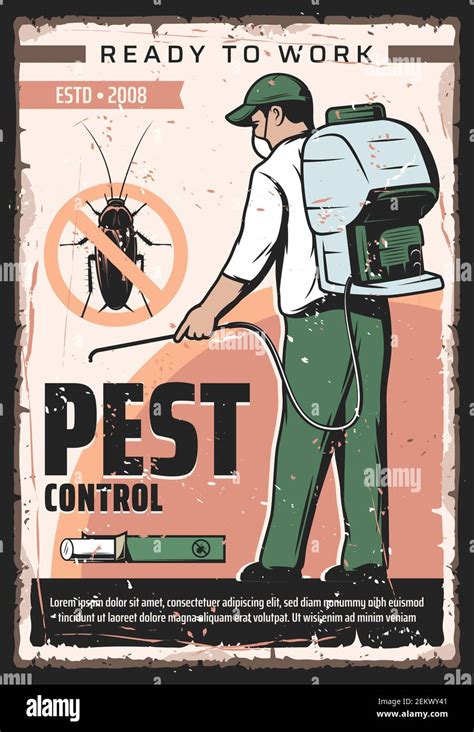 Pest Control Service Professional Home Disinsection And Domestic Bugs Extermination Vintage